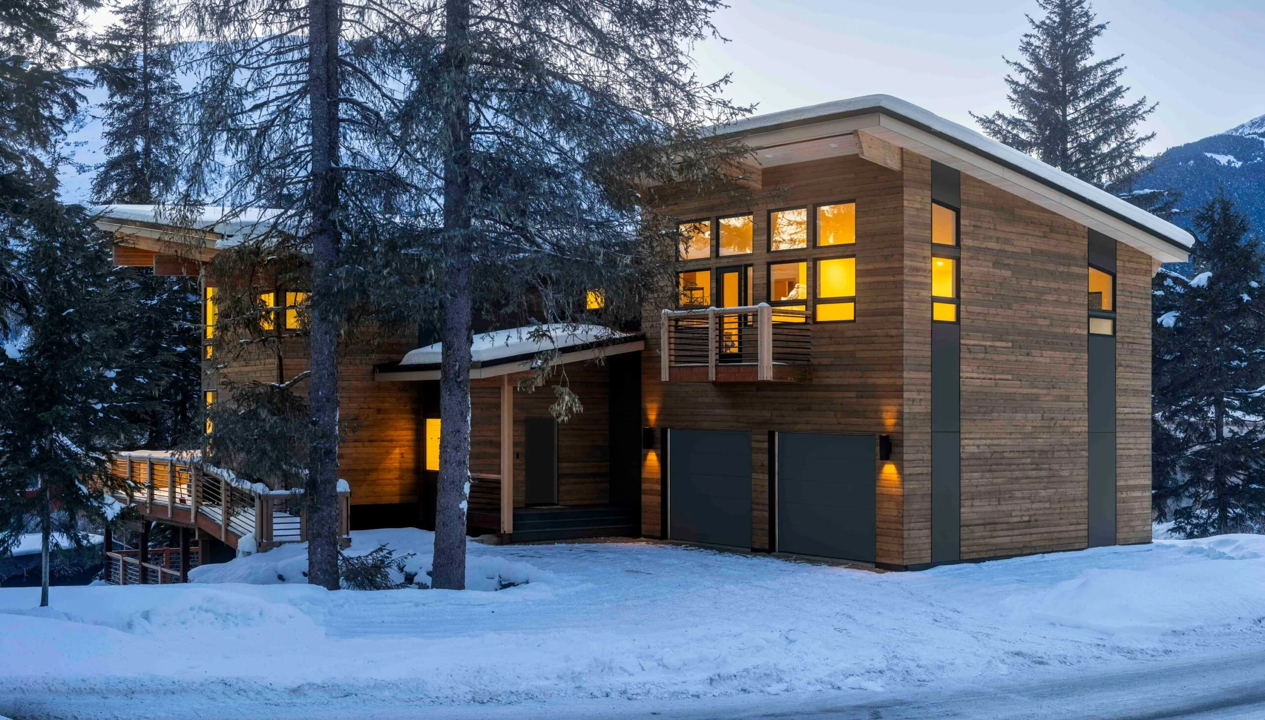 Mountain Modern Home — Girdwood — A contemporary mountain modern residence in Girdwood — clean geometry, exposed timber structure, and a material palette rooted in Alaska's landscape: spruce, stone, and weathered steel.